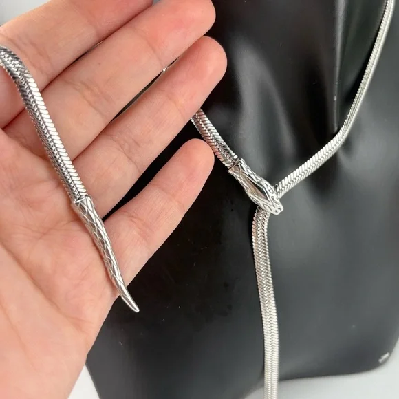 Silver Snake Lariat Necklace – Adjustable Y-Necklace Statement Chain - Picture 13 of 13